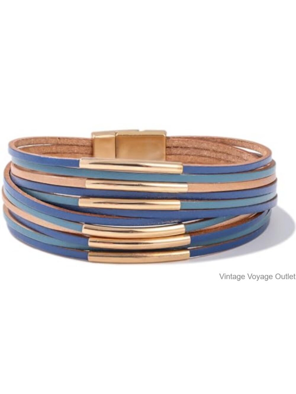 Gold Plated Leather Wrap Bracelet Boho Chunky Stackable Layered Cuff